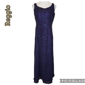 Reggio dress gown beaded purple maxi colorful rhinestone covered fabric